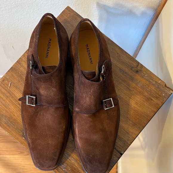 Magnanni Men's Rich Brown Suede Monk Strap Oxfords - Picture 1 of 8